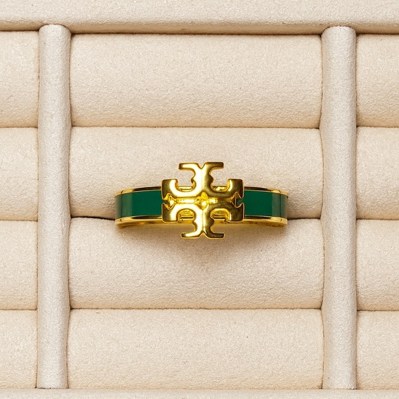 Tory Burch Gold and Green Logo Ring - Picture 1 of 1